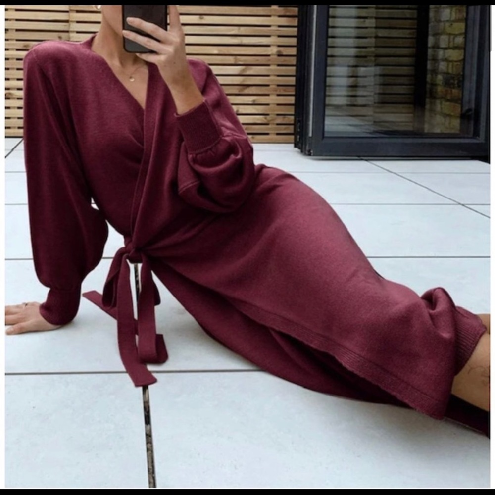 EXLURA burgundy knit sweater dress